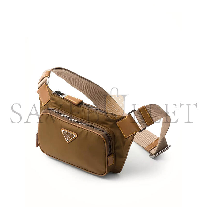 Pra*a re-nylon and leather belt bag 2vh128 (19*13*2.5cm)